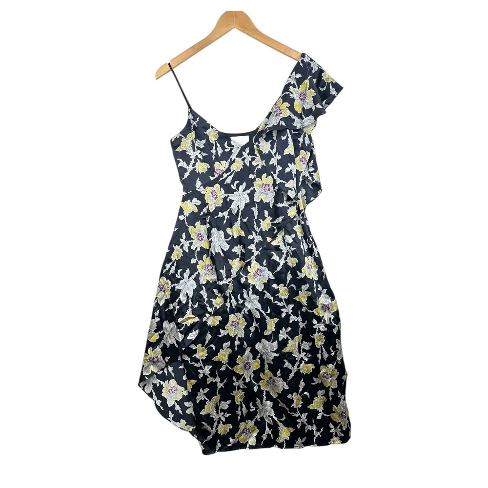 Cinq a Sept Asymmetrical Floral Print Silk Dress size‎ 2 Black/White